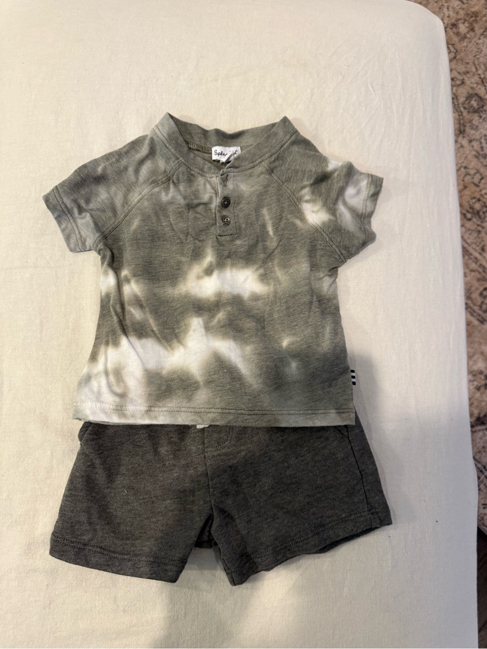 Splendid Olive and White Tie-Dye Henley Tee
